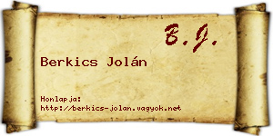 Berkics Jolán névjegykártya